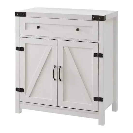 Walker Edison Brushed White Farmhouse Barn Door Accent Cabinet {1}