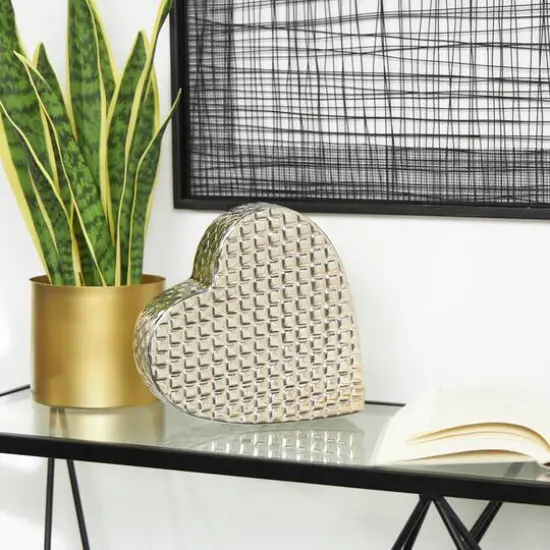 10" Silver Aluminum Heart Slanted Sculpture {3}