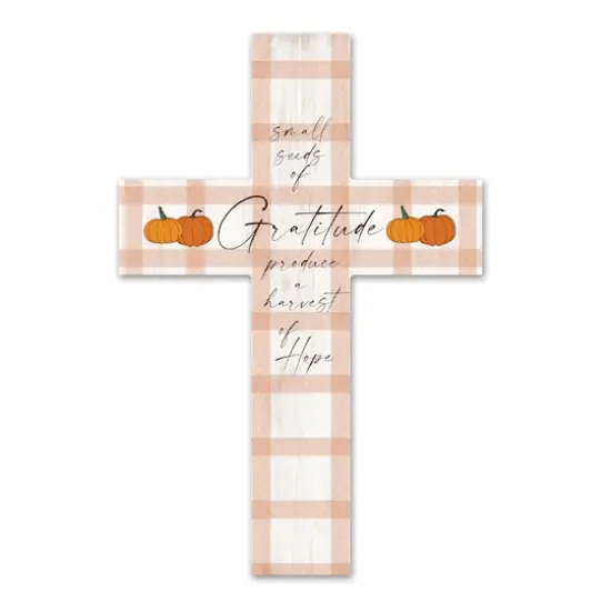 Orange Plaid Harvest 11" x 16" Wood Cross {1}