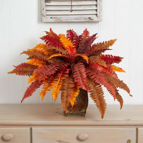 18" Autumn Boston Fern in Metal Planter {4}