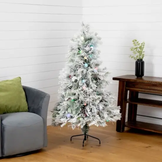 5ft. Fiber Optic Multicolor Bubble-Gum LED Lights Flocked Artificial Christmas Tree {8}