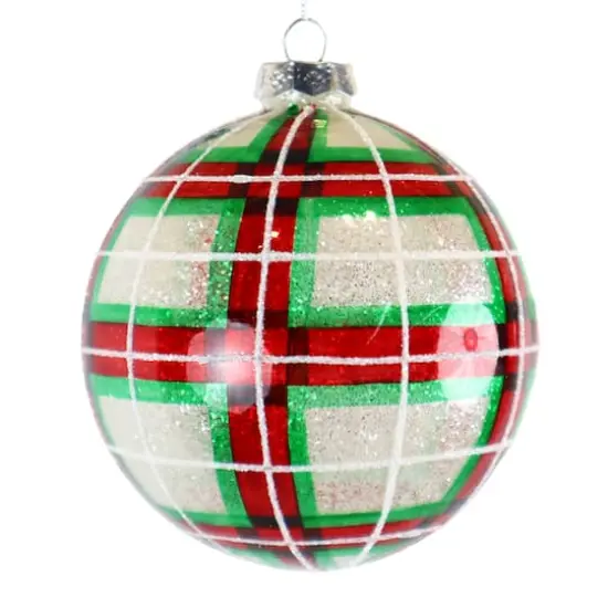 4" Red & White Plaid Glass Ball Ornament by Ashland® {1}