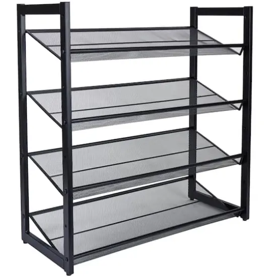 Organize It All Black 30" Wide 4 Tier Adjustable Mesh Shoe Rack {8}