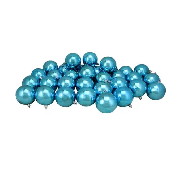 32ct. 3.5" Turquoise Blue Shatterproof Shiny Christmas Ball Ornaments {4}