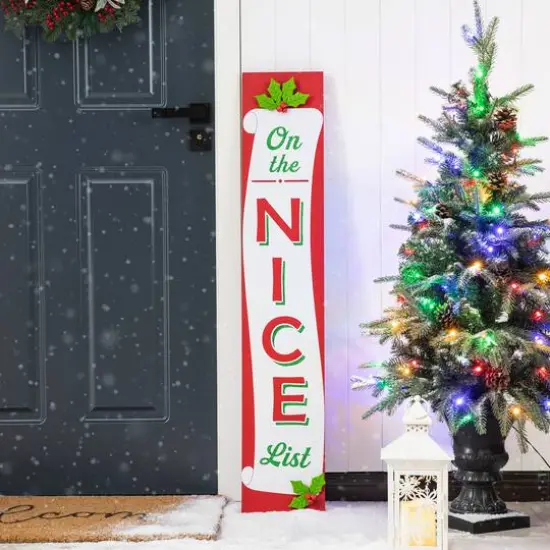 Glitzhome&reg; 3.5ft. Double-Sided Wooden Naughty & Nice List Porch Sign {7}