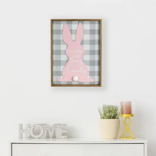 Follow the Bunny He's Got Candy Easter Bunny Framed Wall Sign {3}