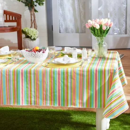 Spring Stripe Vinyl Tablecloth 70" Round {4}