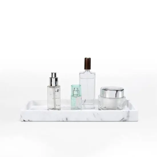 SunnyPoint White Marble Finish Straight Corner Organizer Tray {1}