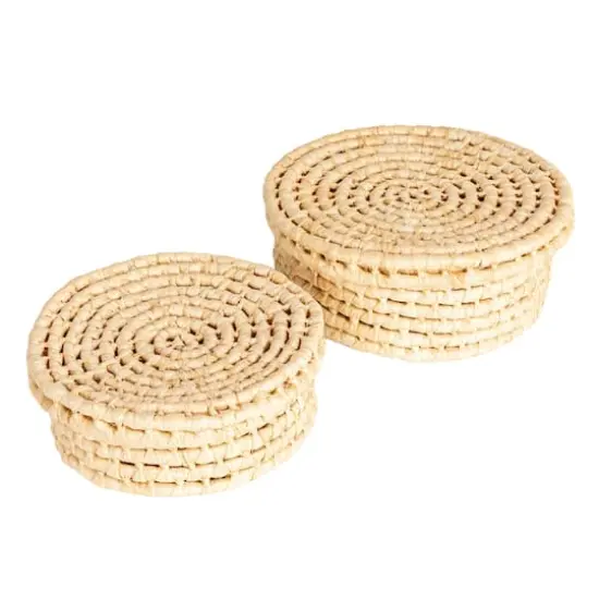 Household Essentials Natural Handwoven Corn Leaf Nestable Basket Set with Lids {1}
