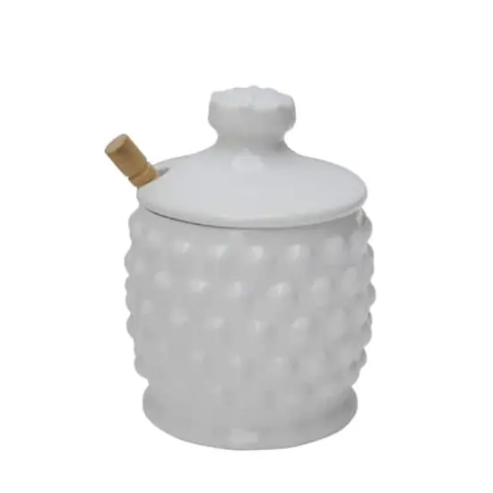 Hello Honey&reg; 5" White Ceramic Hobnail Style Honey Jar Set {1}