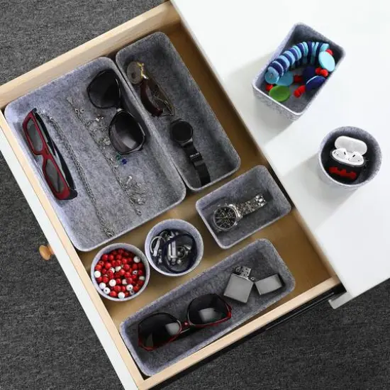 Welaxy 8 Piece Felt Round Cups & Trays Drawer Organizer Set Gray {8}