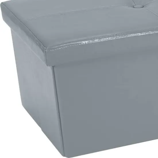 Simplify 44" Faux Leather Triple Folding Storage Ottoman Gray {9}