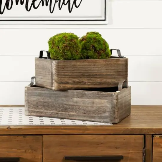 Natural Wooden Box Tray Set with Handles {4}