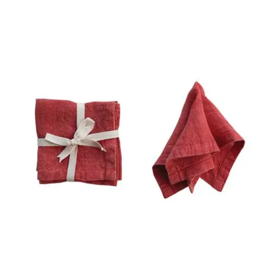 Hello Honey&reg; Red Stonewashed Linen Cocktail Napkin Set {4}