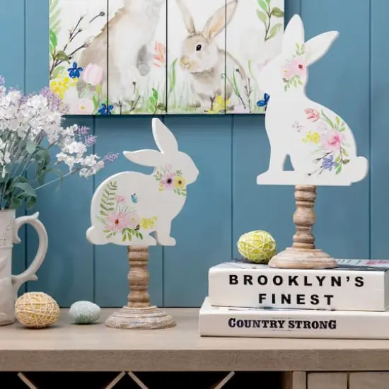 Glitzhome&reg; 12.5" Easter Wooden Bunny Table D&eacute;cor Set {3}