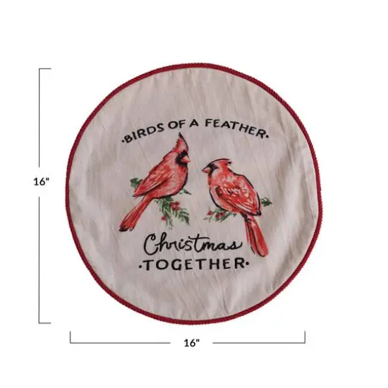Hello Honey&reg; 16" Red & White Birds of a Feather Christmas Together Round Cotton Printed Pillow Cover & Insert {6}