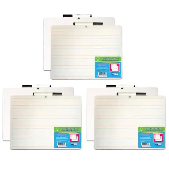 Flipside 9'' x 12'' Two-Sided Primary Ruled Dry Erase Board with Attached Marker, 3ct. {1}