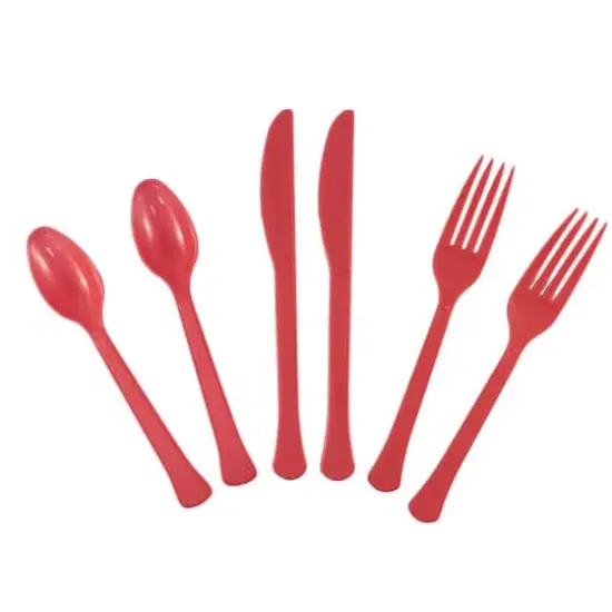 JAM Paper Red Premium Extra Heavy Weight Plastic Cutlery, 24ct. {1}