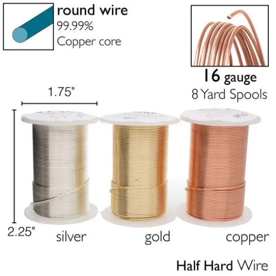 The Beadsmith&reg; 16 Gauge Wire Elements&trade; Tarnish Resistant Medium Temper Gold, Silver & Copper Wire, 6ct. {7}