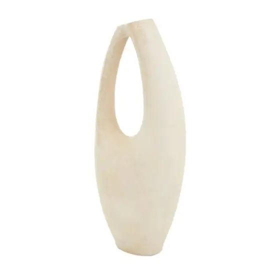 18" Beige Paper Mache Abstract Curved Vase with Handle {10}