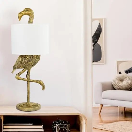 Hello Honey&reg; 32" Gold Finish Resin Flamingo Table Lamp with Linen Shade {3}