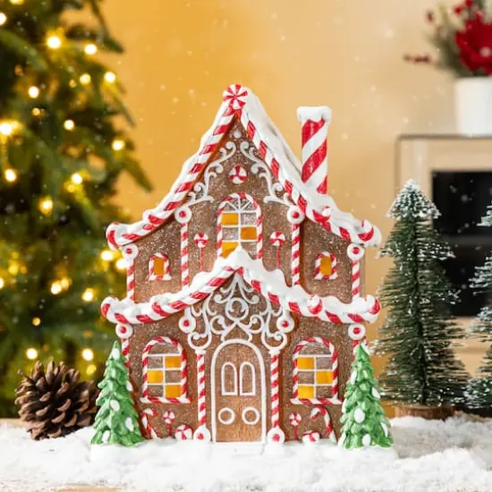 Glitzhome&reg; 11.75" Christmas Lighted Resin Village Table Decor {5}