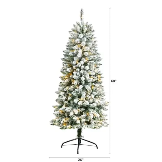 5ft. Pre-Lit Flocked Montreal Fir Artificial Christmas Tree, Warm White LED Lights {11}