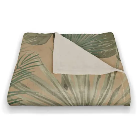 Tropical Palm Coral Fleece Blanket Beige {3}
