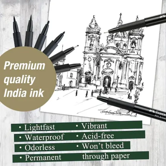 Faber-Castell&reg; PITT&reg; 8 Piece Black Artist Pen Set {5}