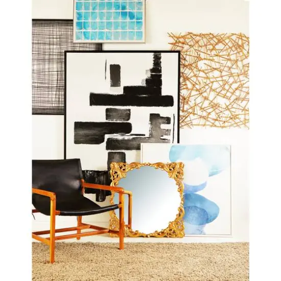 Gold Metal Carved Acanthus Floral Wall Mirror with Distressed Details 30" x 2" x 30" {8}