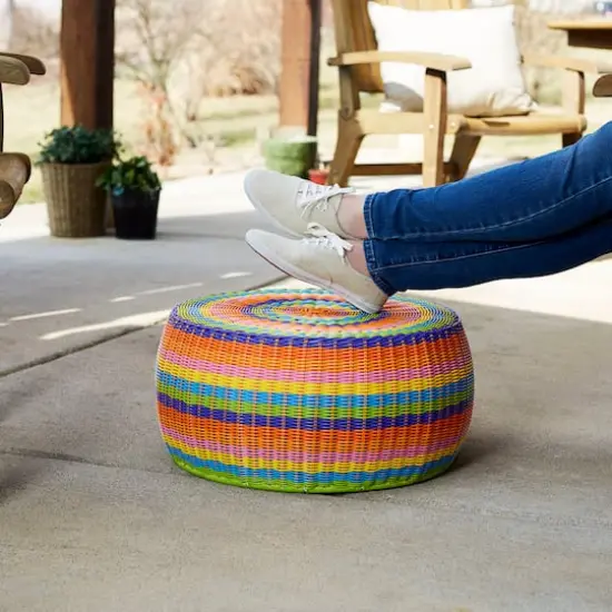 Household Essentials 9" Metal Woven Storage Ottoman Multicolored Stripe {3}