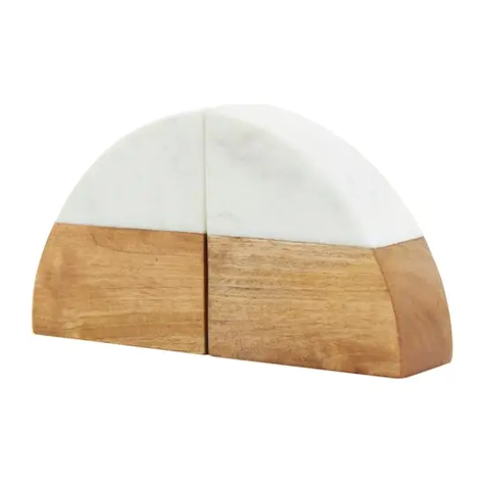 5" Marble & Wood Geometric Arched Bookends Set {4}