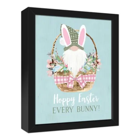 Gnome Bunny Basket Black Framed Canvas {3}