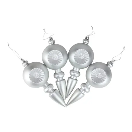 4ct. 7.5" Matte Silver Retro Reflector Shatterproof Christmas Finial Ornaments {3}