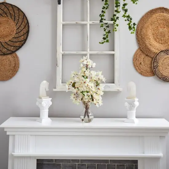 22" Artificial White Bougainvillea Arrangement with Fluted Glass Vase {5}