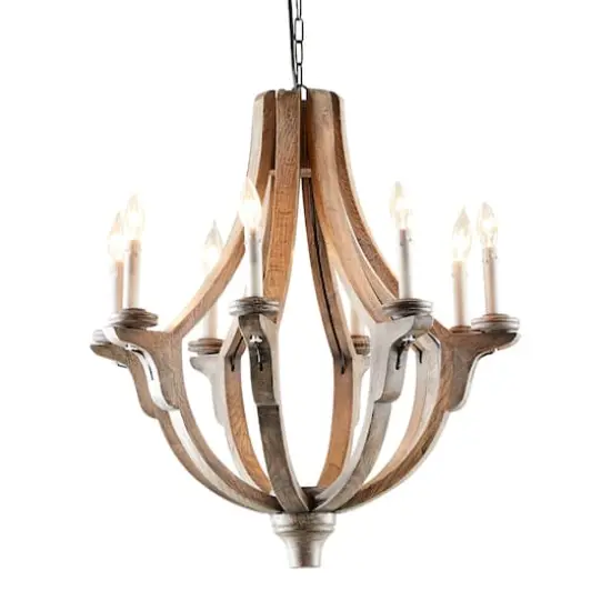 Brown Wood Rustic Candle Chandelier, 28" x 25" x 25" {1}