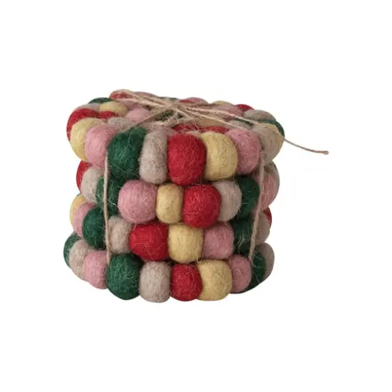 Hello Honey&reg; 4" Multicolor Round Handmade Wool Felt Ball Coasters, 4ct. {5}