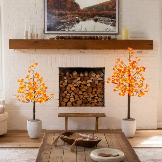 4ft. Pre-Lit Minimalist Autumn Maple Artificial Fall Tree with 56 LED Warm White & Orange Pumpkin Shaped Lights {11}