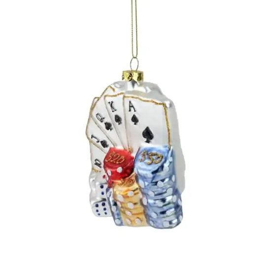 4" Silver & Blue Poker Playing Cards with Dice & Chips Christmas Ornament {6}