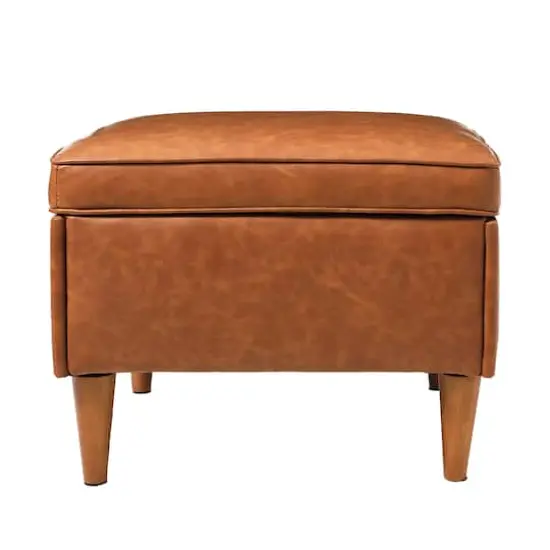 Hello Honey&reg; Cognac Vegan Leather Ottoman with Storage {7}