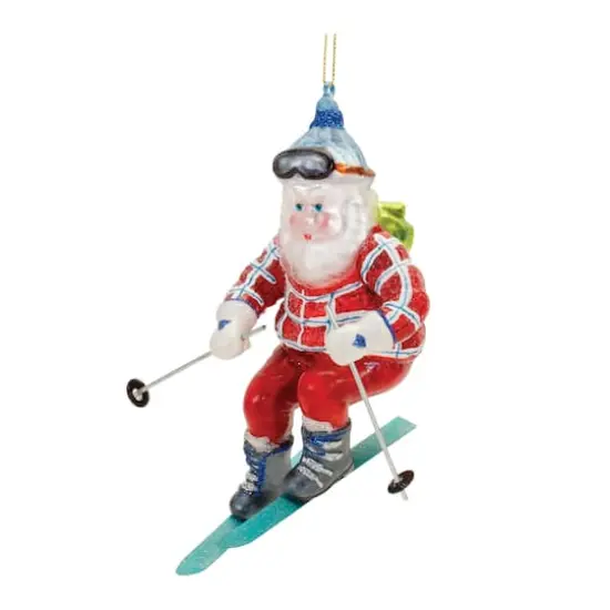 4.75" Glass Ski Santa Ornaments, 6ct. {3}