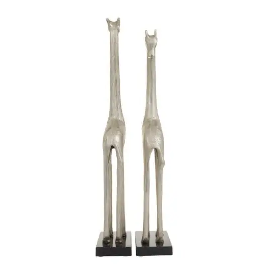 Silver Aluminum Contemporary Giraffe Sculpture Set {7}