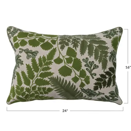 Green & White Botanical Embroidered Lumbar Pillow {3}