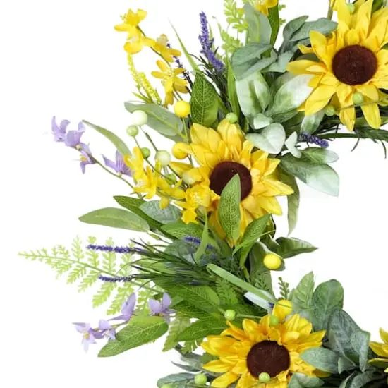 26" Artificial Sunflower Lavender Winter Jasmine Floral Spring Wreath {4}