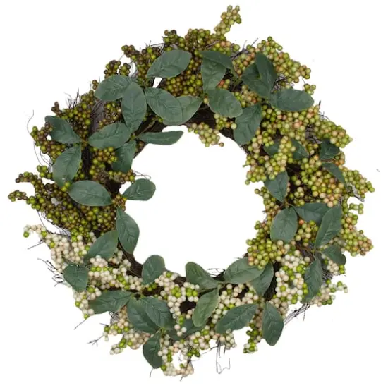 24" Green Berries & Leaves Twig Wreath {1}