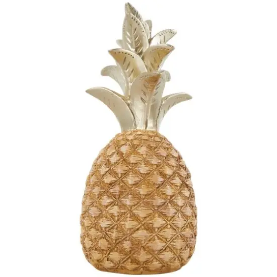 13" Gold Textured Pineapple Fruit Sculpture with Carved Top {6}