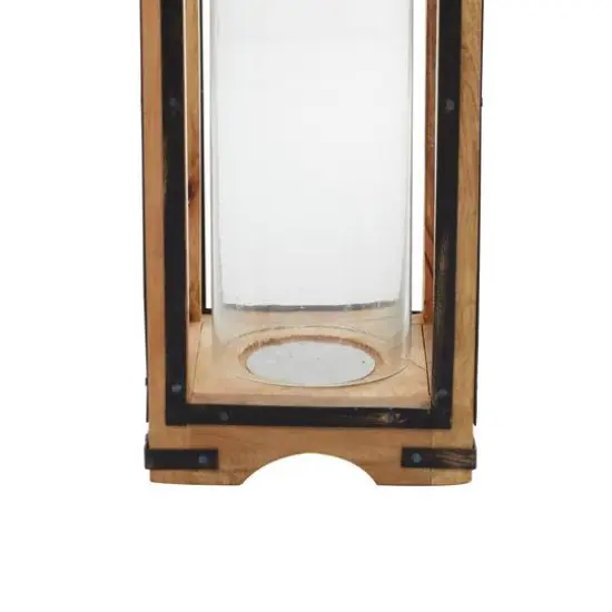Brown Mango Wood Traditional Candle Holder Lantern, 31" x 8" x 8" {6}