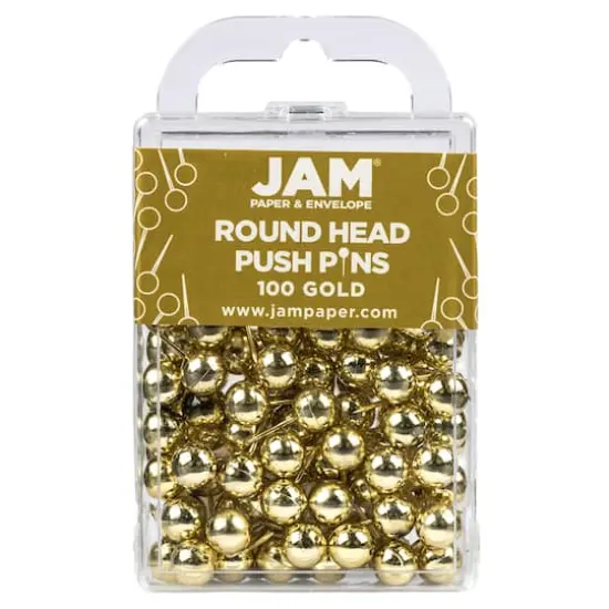 JAM Paper Colorful Round Push Pins, 100ct. Gold {1}