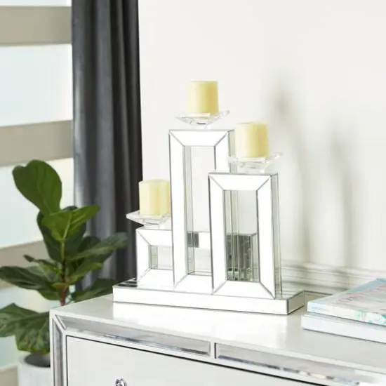 17" Silver Wood Glam Candlestick Holder {9}