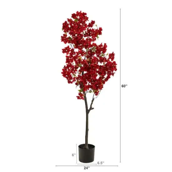 5ft. Potted Red Cherry Blossom Artificial Tree {3}